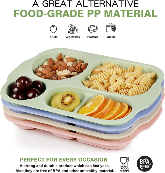 5963 Divided Plates 5 Compartments 32 Cm Split Plates Shatterproof Separating Plates For Kids And Adults Microwave And Dishwasher Tableware Set Multi-colour Modern (4 Pc Set)