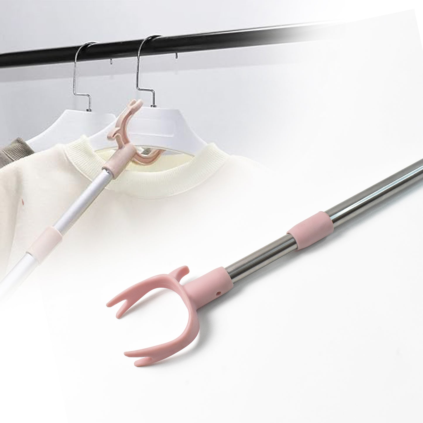 Stainless Steel Telescopic Pole Clothes Hooks Hanger (1 Pc 145 Cm)