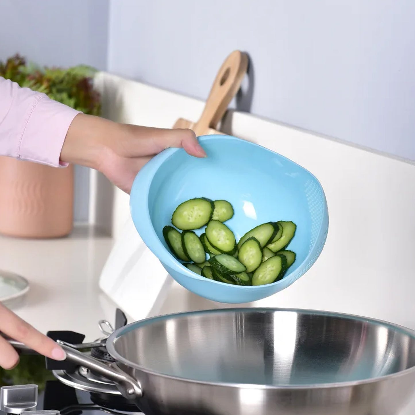 5726 Plastic Rice Bowl Food Strainer Thick Drain Basket For Rice Vegetable Fruit Strainer Colander Fruit Basket Pasta Strainer Washing Bowl (1 Pc )