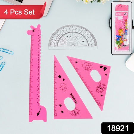 Cute Cartoon Giraffe Ruler Scale Meter Ruler Triangle Ruler (4 Pc Set)