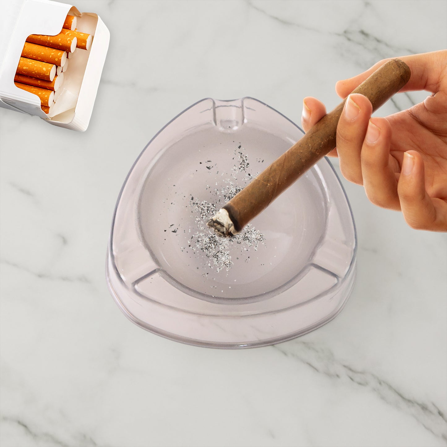 Oblivion Transparent White Ashtray With Cigarette Holder Grooves Modern Smoke Disposal Tray (1 Pc)