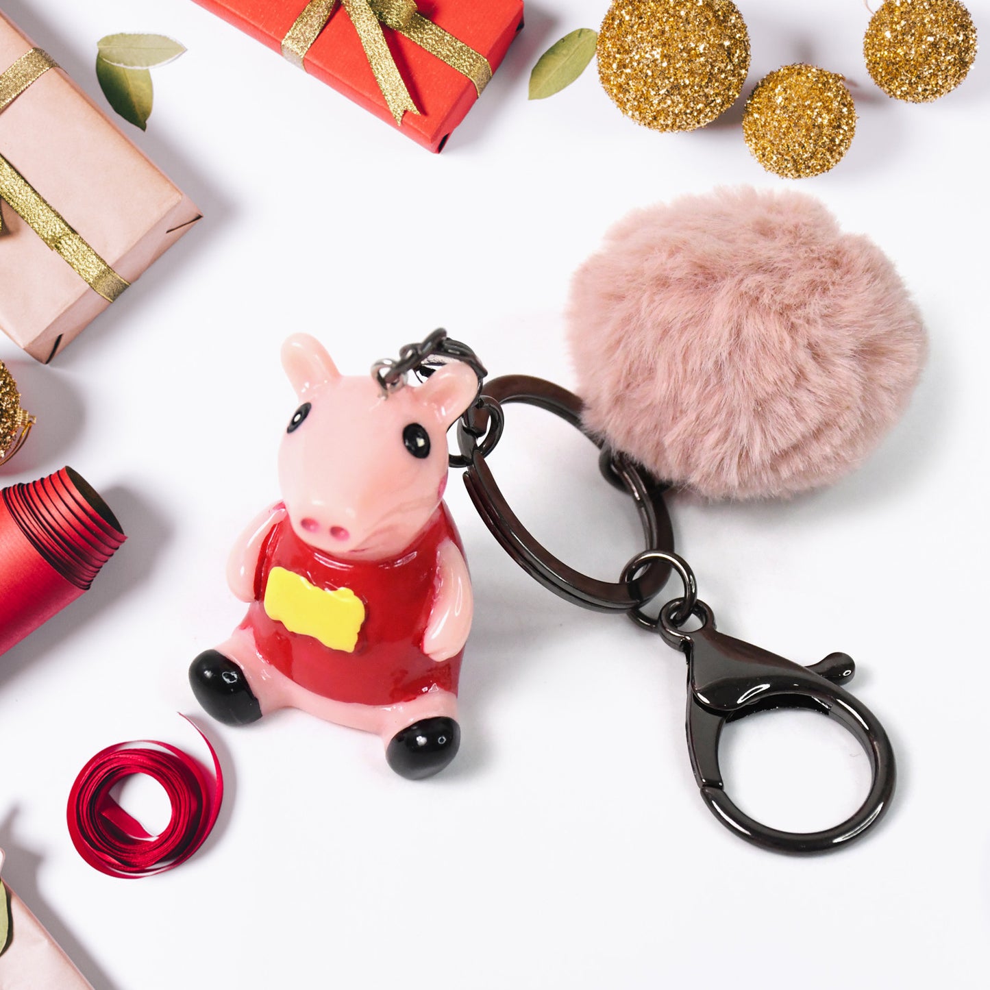 Cute Cartoon Keychain With Fluffy Pom (1 Pc Mix Design)