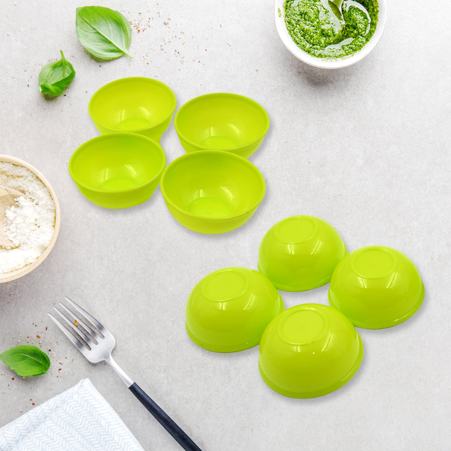 5557 Multipurpose Small Round Plastic Bowl Katori Microwave Safe Reusable Lightweight Bowl Dishwasher Safe Chutney Bowl (8 Pcs Set)