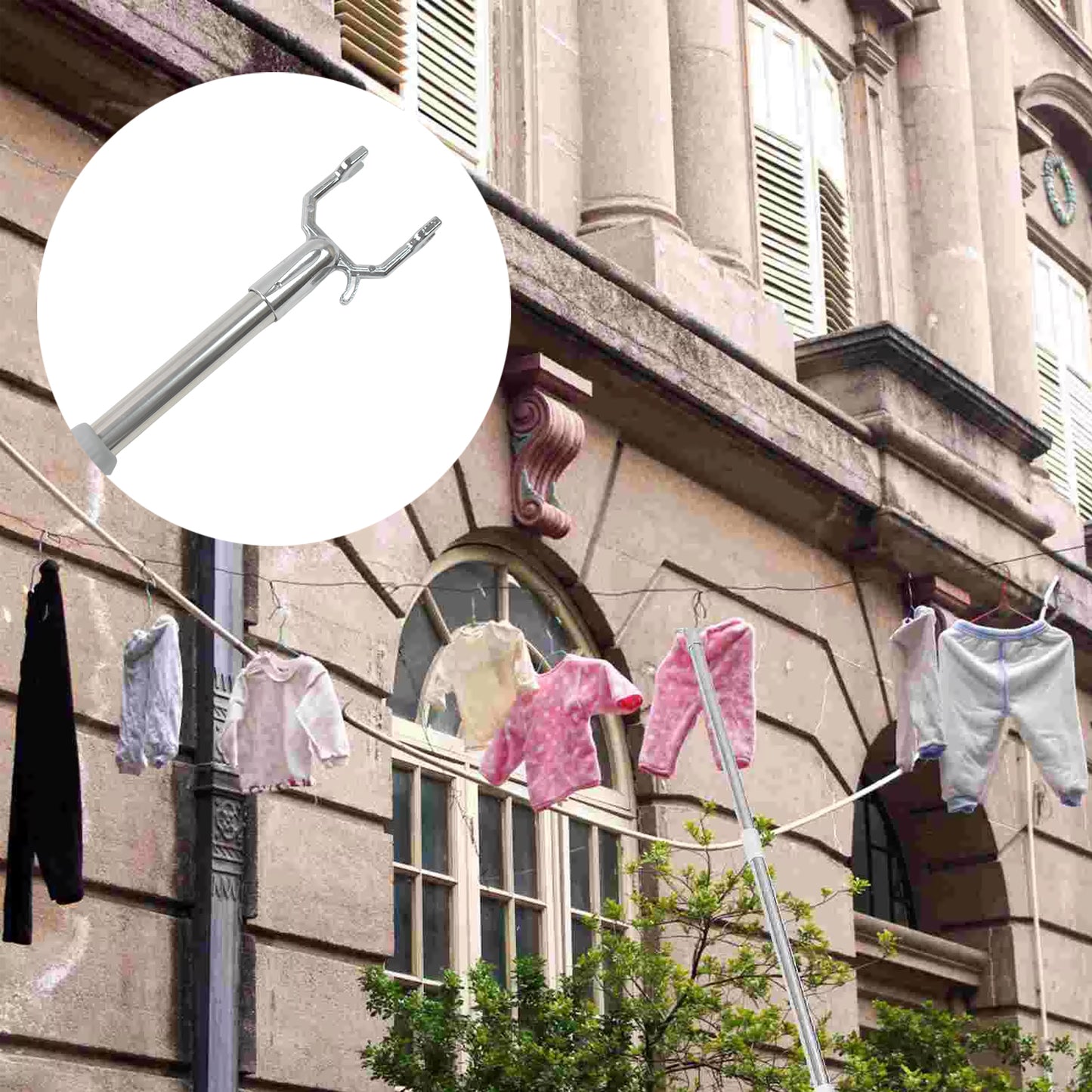 Stainless Steel Telescopic Pole Clothes Hooks Hanger (1 Pc 155 Cm)