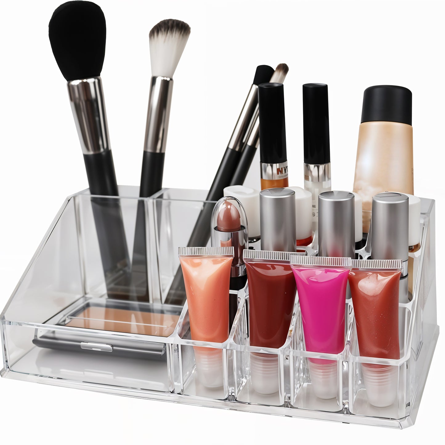 6282 16 Compartment Cosmetic Makeup Jewellery Lipstick Storage Organiser Box Cosmetic Storage Box Make-up Lipstick Organizer Lipstick Holder Case Transparent