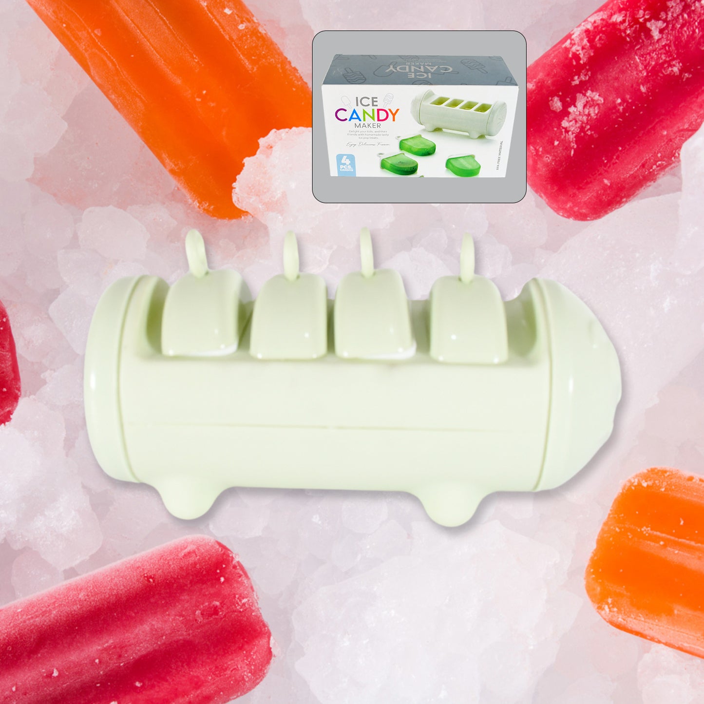 5596 Cartoon Shape Mold Ice Candy Popsicle Mold Ice Plastic Ice Candy Maker Kulfi Maker Molds Set With 4 Cups (1 Pc Multicolor)