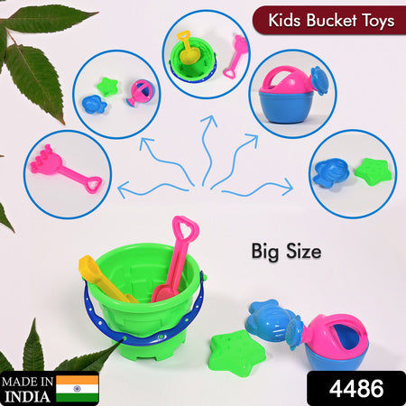 4486 Sand Game Castle Building Plastic Beach Toy Set For Kids Summer Fun Creative Activity Playset Gardening Tool With Accessories Bucket-pack Of 6 Pcs