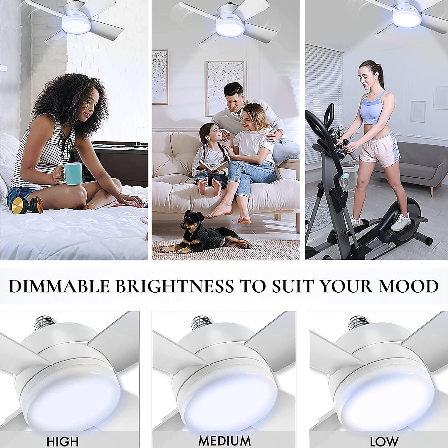 17845 Socket Fan Light Original - Cool Light Led Ceiling Fans With Lights And Remote Control Replacement For Lightbulb - Bedroom Kitchen Living Room1000 Lumens 5000 Kelvins Cool Leds (Remote Battery Not Included)