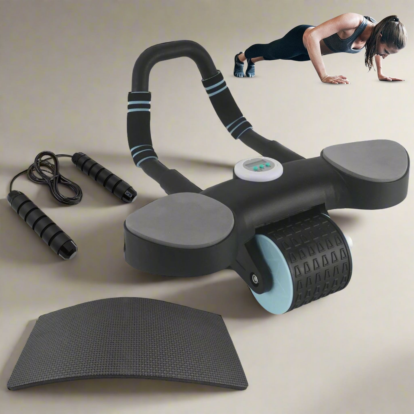 Abdominal Wheel Roller Widened Elbow Support Roller With Timer Skipping Rope (1 Set)