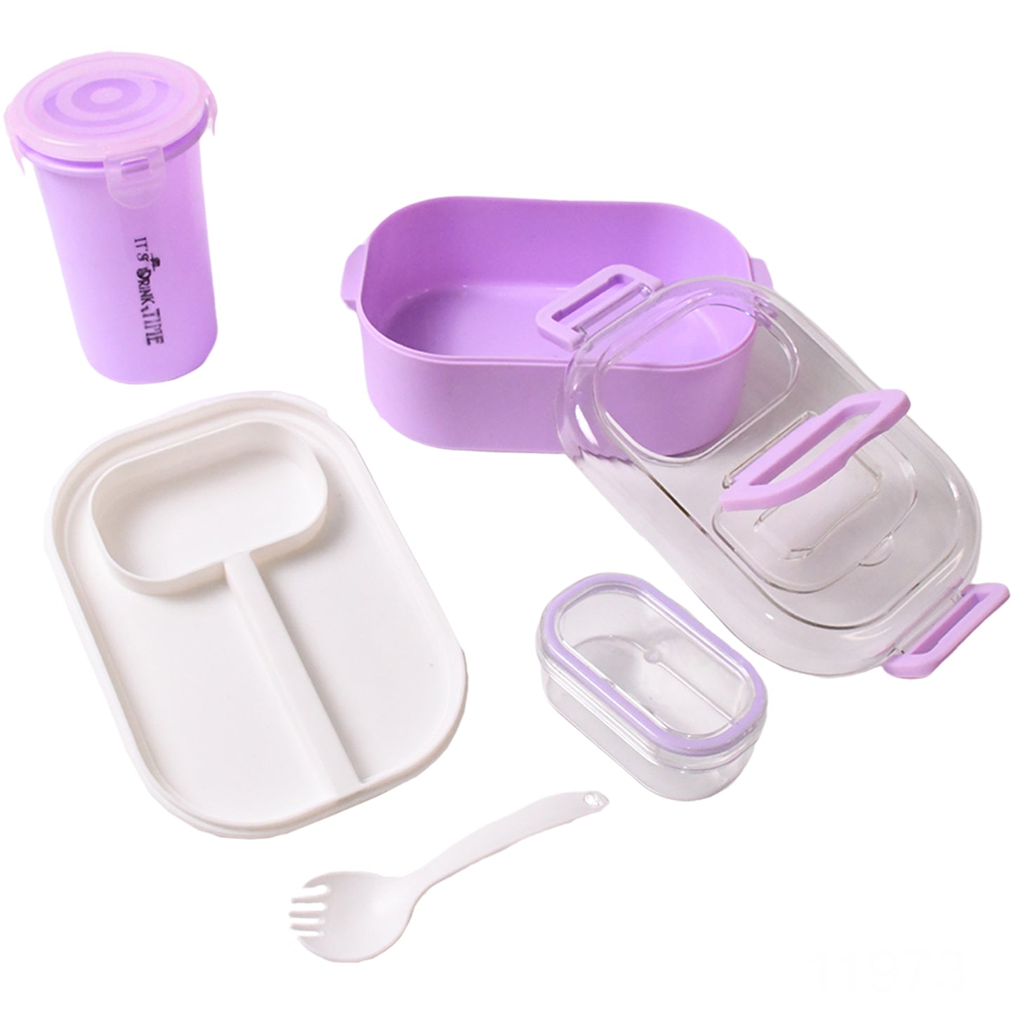 Plastic Lunch Box With Small Box Bottle Sponn For Kids Lunch Box (4 Pc Set)