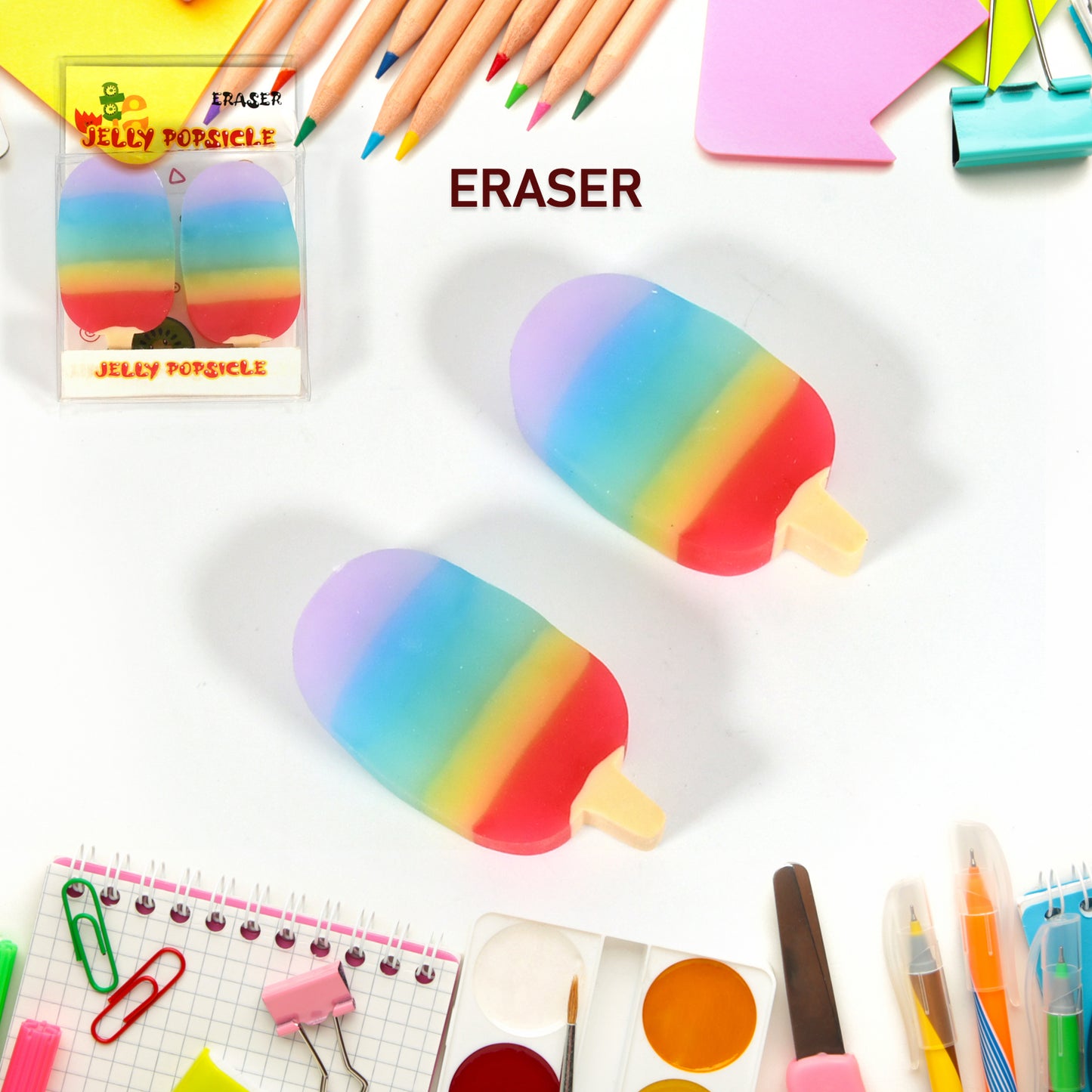 17523 Jelly Popsicle Shape Fancy Stylish Erasers Mini Eraser Creative Cute Novelty Eraser For Children Eraser Set For Return Gift Birthday Party School Prize (2 Pc Set)