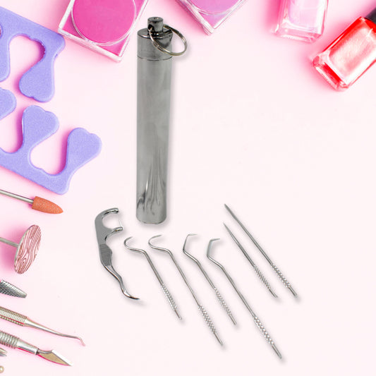 7 In 1 Stainless Steel Toothpick Flossier Set (1 Set  With Case)