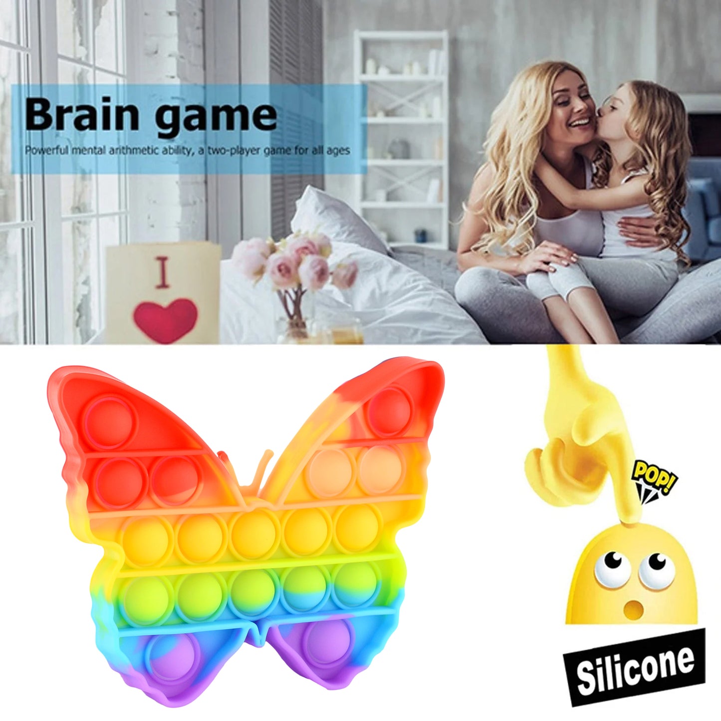 17638 Pop Fidget Toy Push Pop Bubble Fidget Sensory Toy For Kids And Adults Fidget Popper Stress Reliever Sensory Fidget Poppers (Butterfly Car Shape 1 Pc)