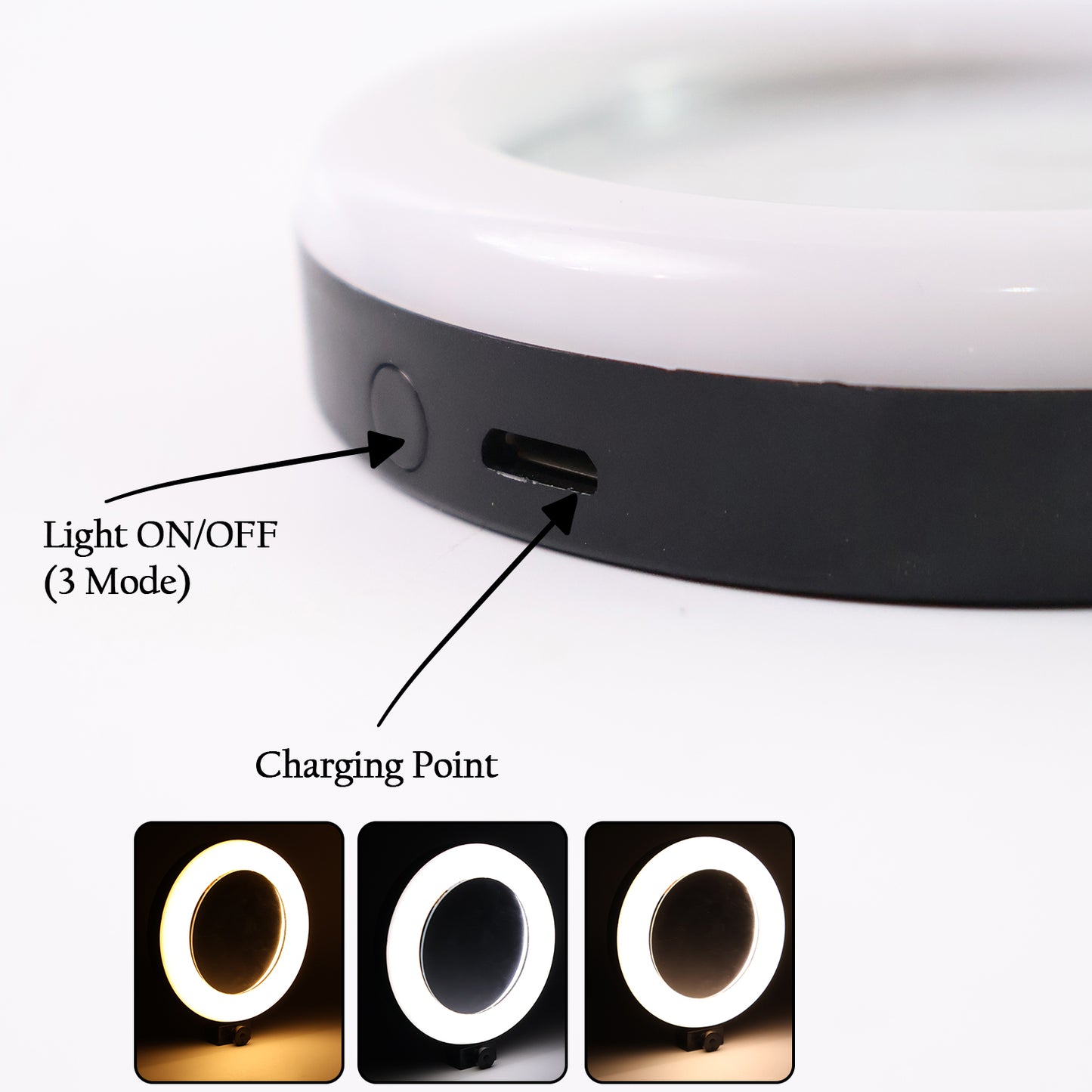 Rechargeable Led Makeup Mirror With Ring Light (1 Pc)