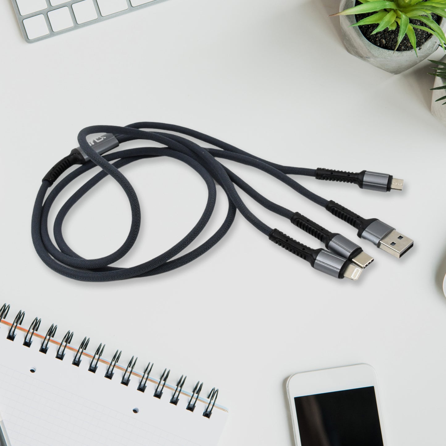 3 In 1 Multi Super Fast Charging Cable (1 Pc 1200 Mm)