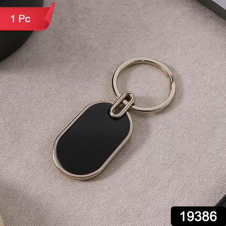 Elegant Black  Silver Oval Metal Keychain (1 Pc)