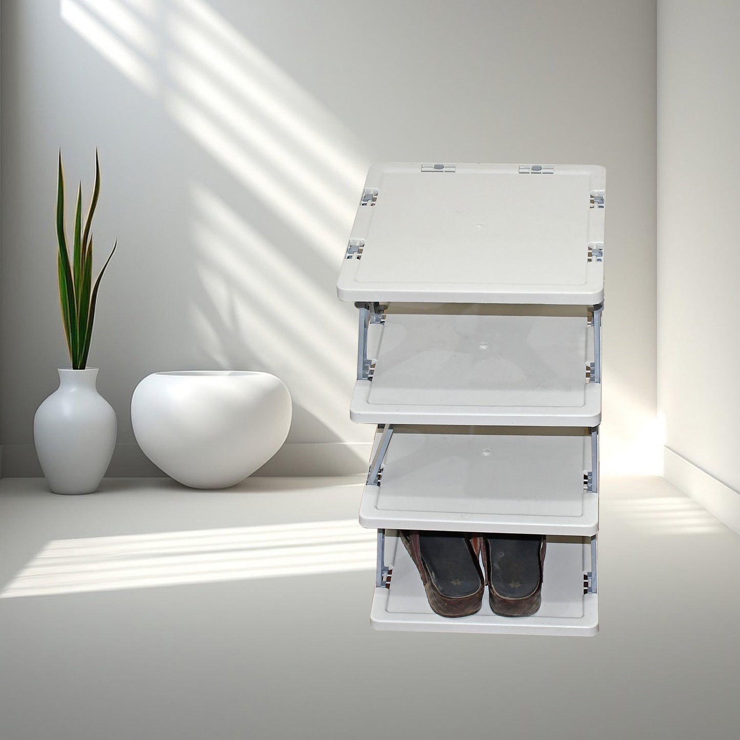 Smart Shoe Rack Shoes Stand Multifunctional Entryway Foldable Collapsible Door Shoe Rack Free Standing Heavy Duty Plastic Shoe Shelf Storage Organizer Narrow Footwear Home (1 Pc 4 Layer 6 Layer 8 Layer)