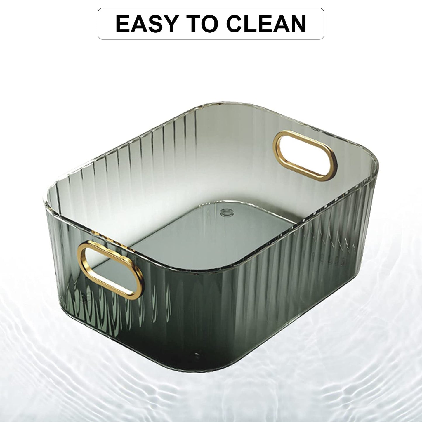 Premium Ribbed Transparent Storage Basket With Gold Handle Multipurpose Kitchen Amp Home Organizer Box