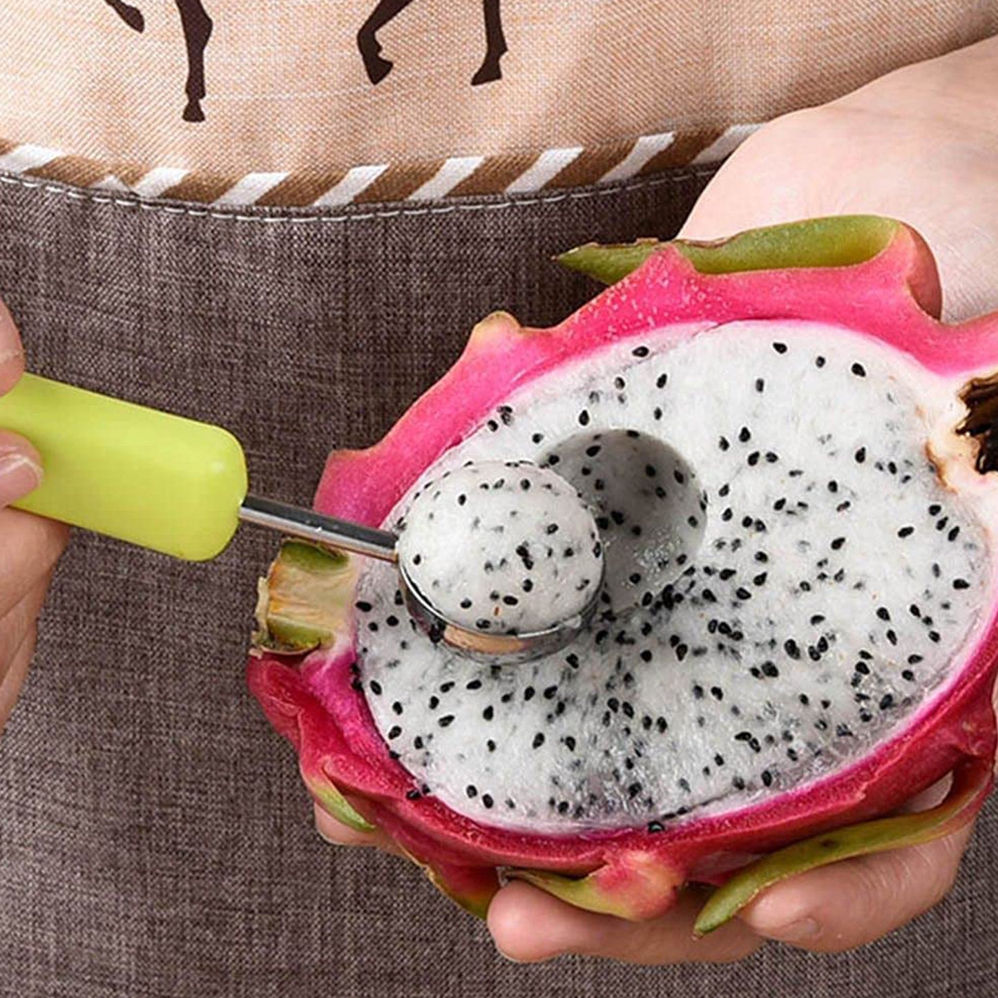2606 4 In 1 Stainless Steel Melon Baller Seed Remover Sorbet Dessert Ball Spoon Fruit Digging Spoon Double Sided Fruit Scooper Watermelon Baller Scoop