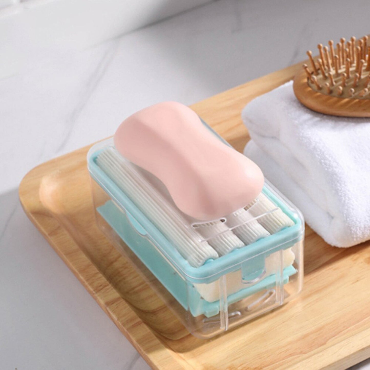 6296 2-in-1 Portable Soap Dish Soap Dispenser With Roller And Drain Holes Multifunctional Soap Holder Foaming Soap Bar Box For Home Kitchen Bathroom