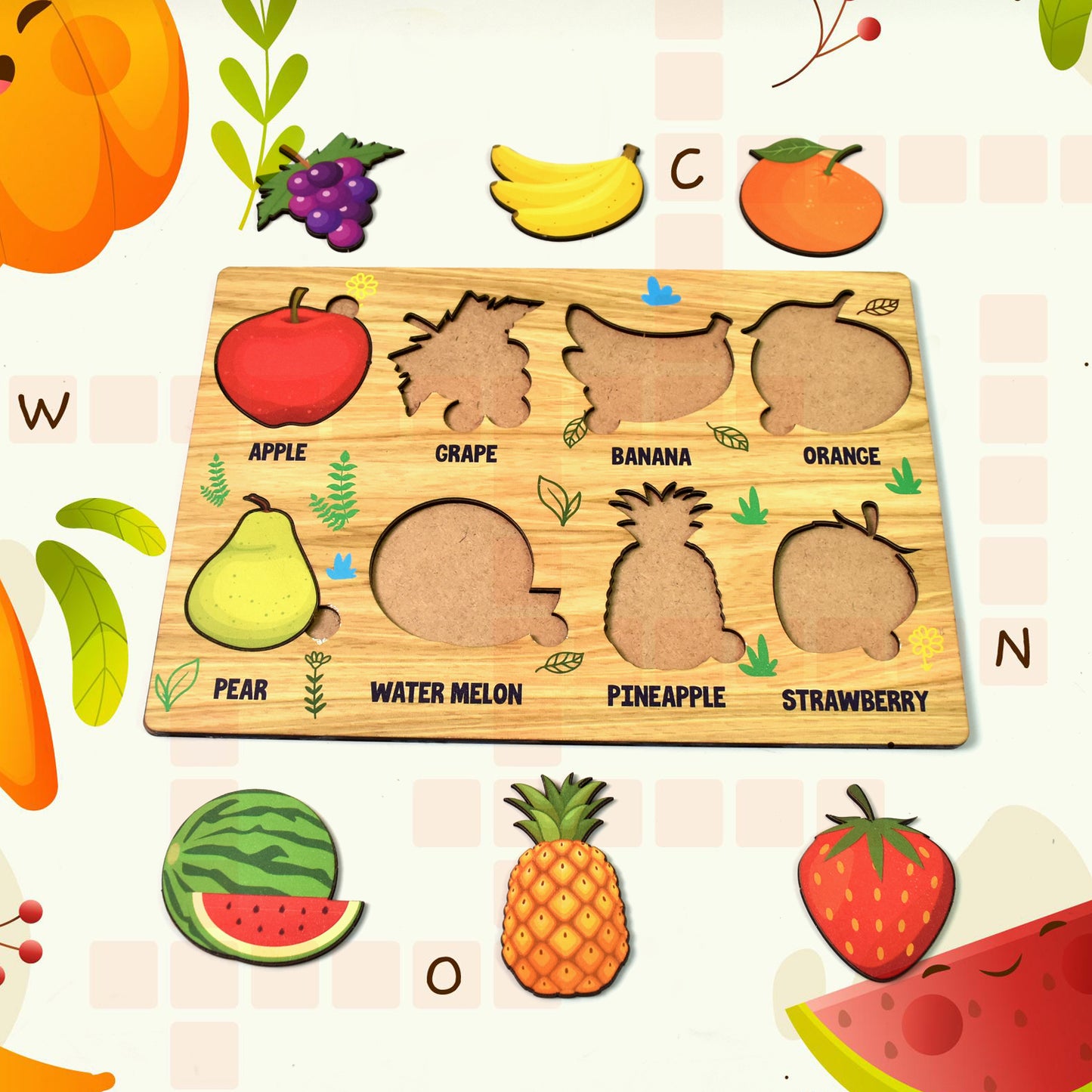 Wooden Fruits Puzzle Learning Educational Board (1 Set 2820 Cm)