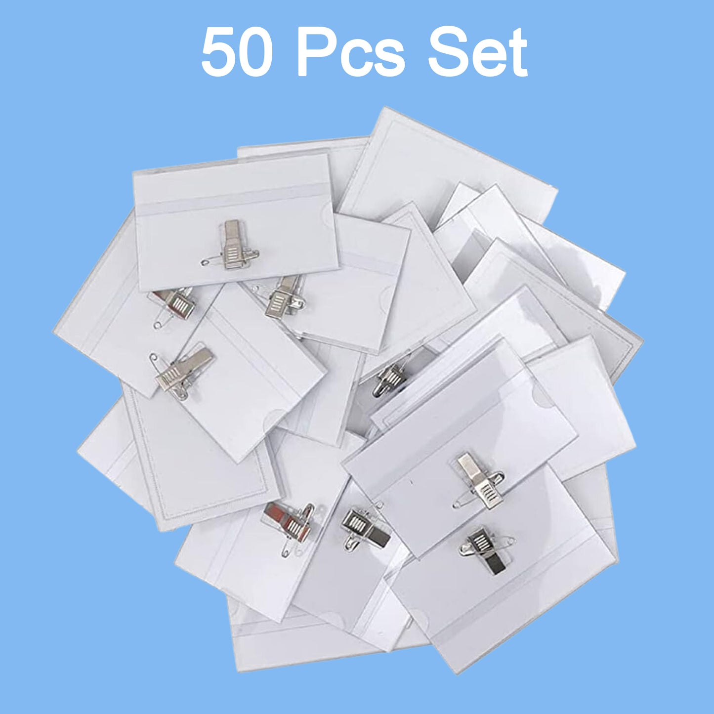 Plastic Transparent Cardholders With Pin Clip 90 Mm X 60 Mm (50 Pcs Set)
