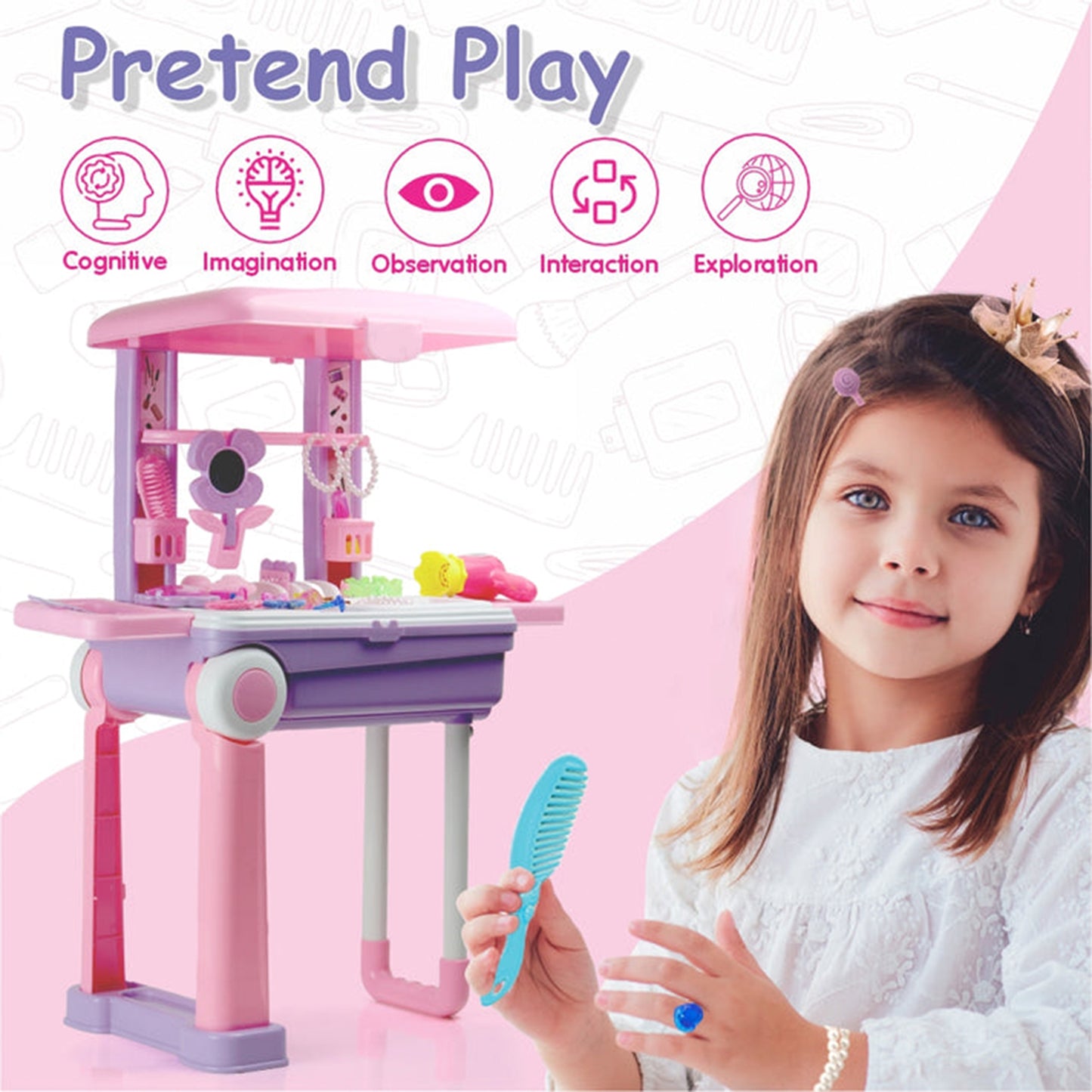 17746 Big Beauty Set Suitcase On Wheel The Ultimate Beauty Set On Wheels For Girls Makeup Kit Is Easy To Clean Use Portable Beauty Set With 25 Pieces For 3 Years Bis Approved. (Beauty Set Trolley)