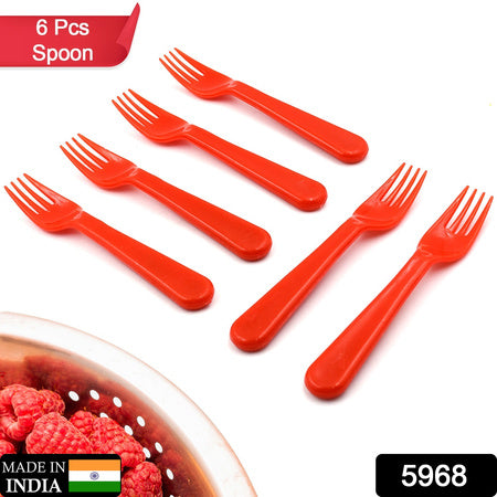 5968 Plastic Fork Spoon Fork Spoon Set Fruit Fork Spoon Set Baby Fork Spoonvegetable Fork Spoon Plastic Salad Spoon Dessert Spoon (6pc Set)