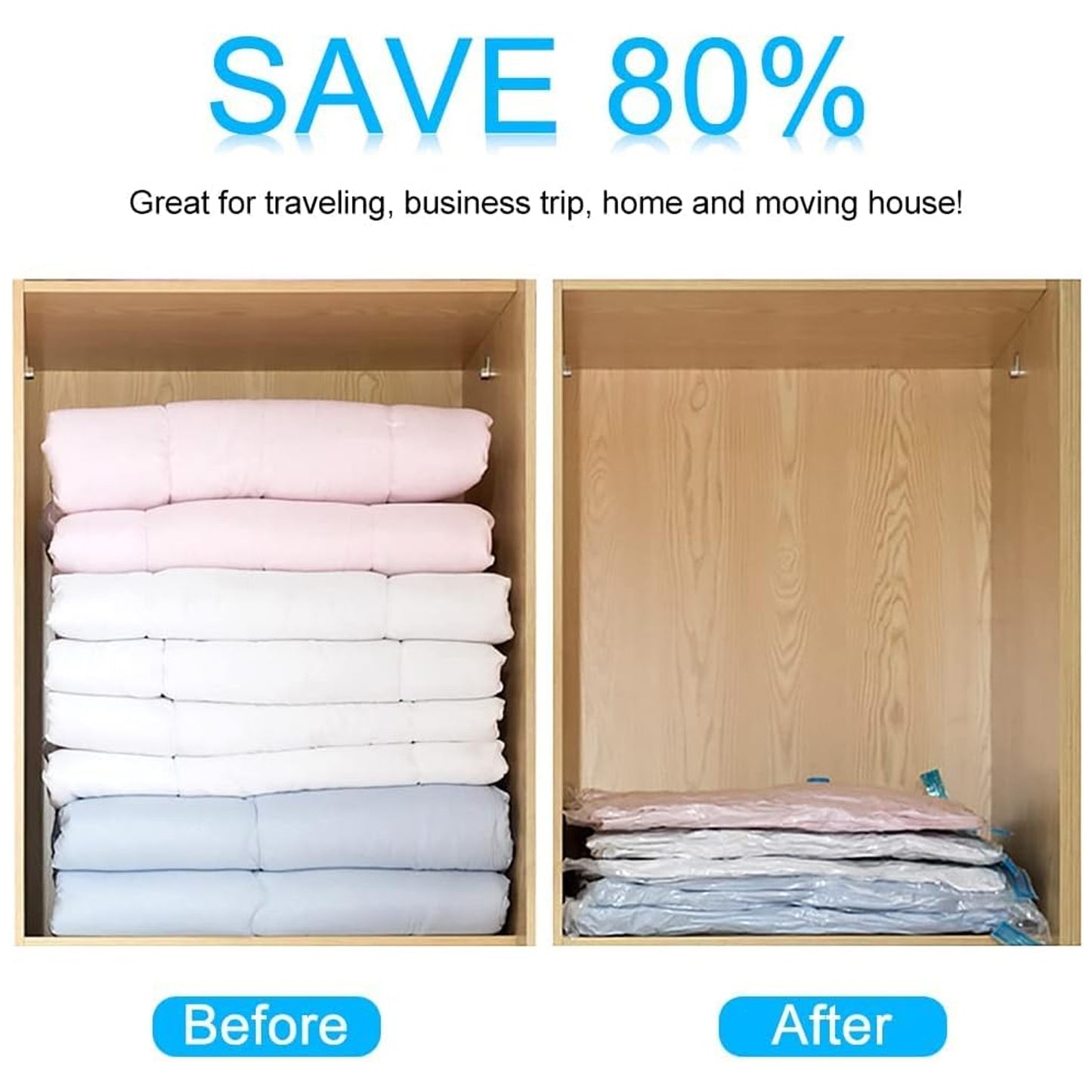 17826 Vacuum Storage Bags With Suction Pump Shirt Clips - Vacuum Bags - Big Capacity Vacuum Seal Bags For Travel Clothes Blankets Pillows Compression Bags Space Saver Vacuum Storage Bags (5 Pcs Set)