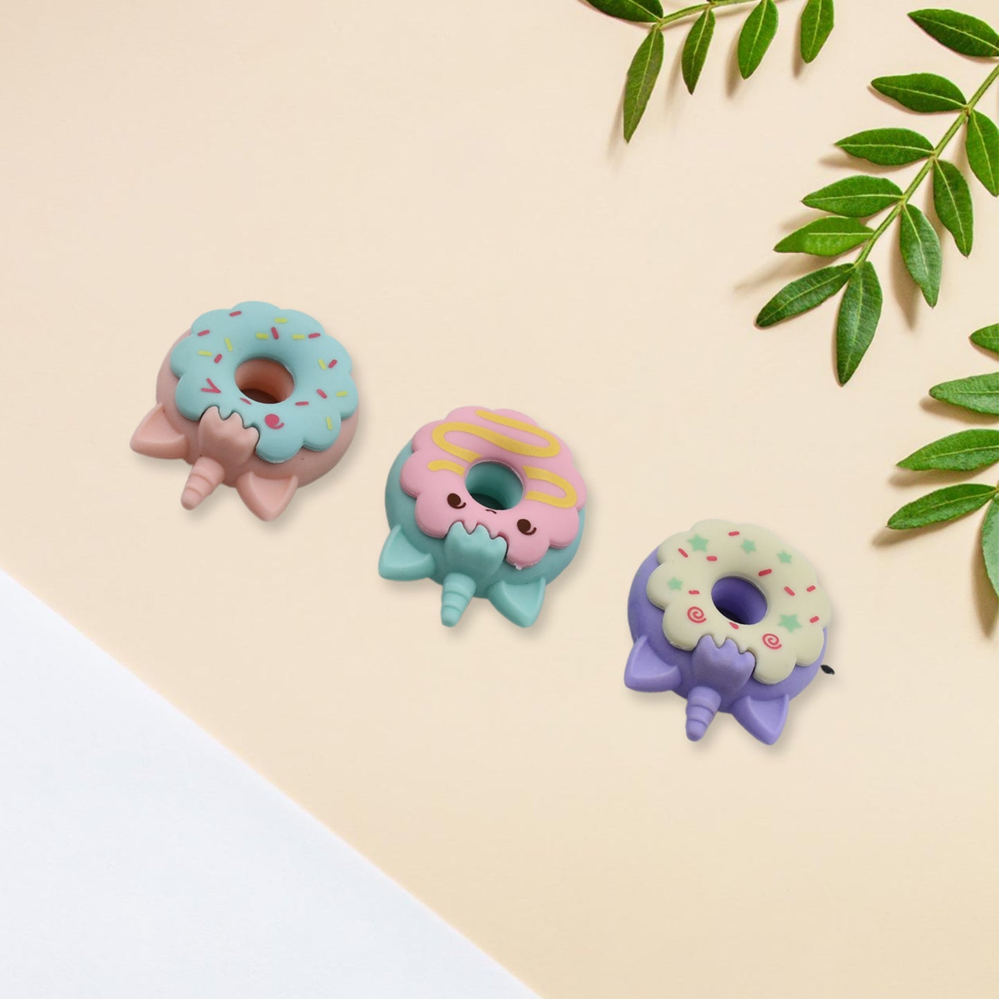 4573 Tree Small Sized Cartoon Themed Non-toxic Donut Erasers School Stationery For Kids - Boys Girls Birthday Gift Return Gift (3pc Set)