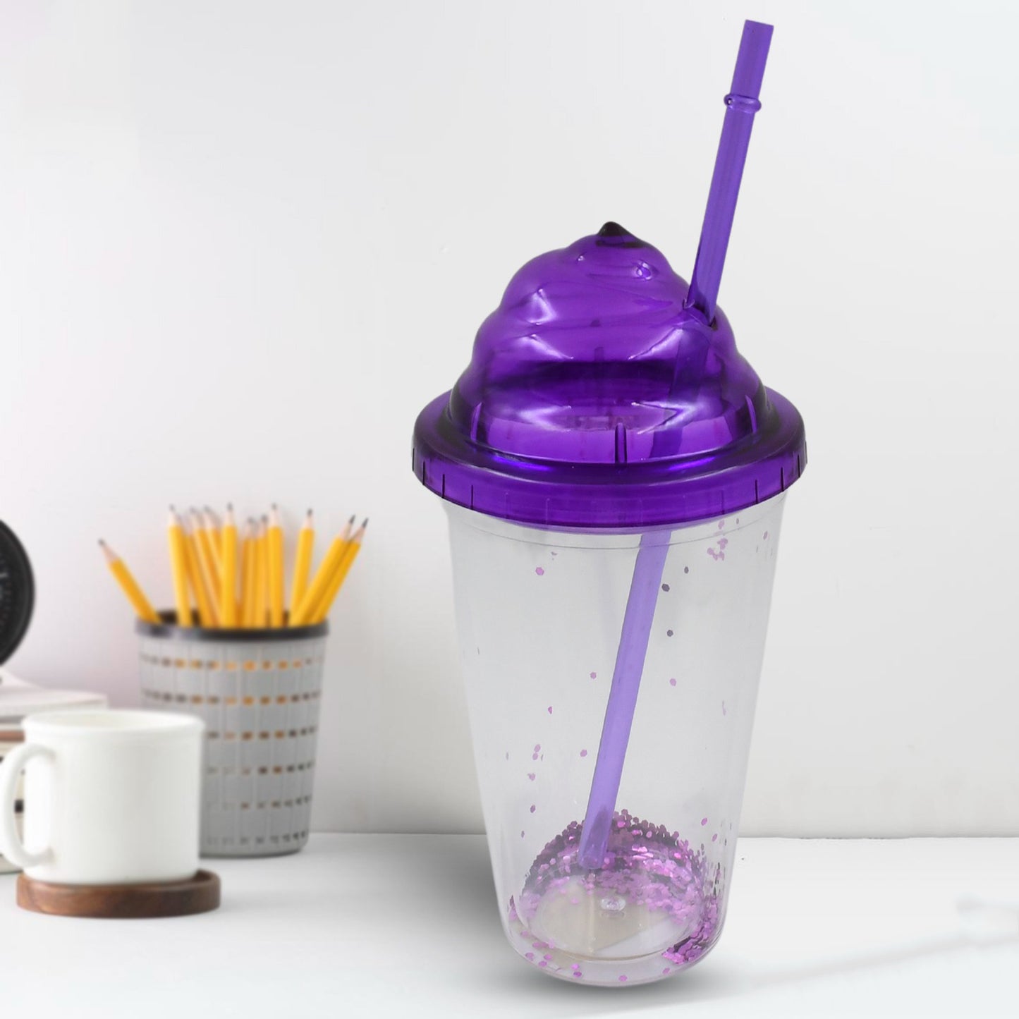 13131 High Quality Plasticcreative Cold Drink Cup Tumble Reusable Tea Coffee Tumbler With Lid And Straw Double Wall Plastic Drinking Sport Bottletravel Tumbler (1 Pc Mix Color)