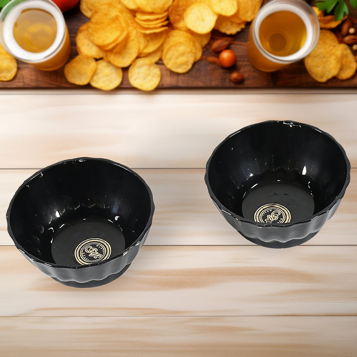 8230 Ertiga Round Ceramic Bowl With Plastic Leaf Shape Serving Platter Portable Lightweight Breakfast Serving Bowl Highly Durable Material Ideal For Rice Pasta Desserts Home Kitchen Serving Bowl Platter (4 Pcs Set)