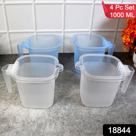 Plastic Transparent Bathroom Water Mug (4 Pc Mix Colour 1000 Ml)