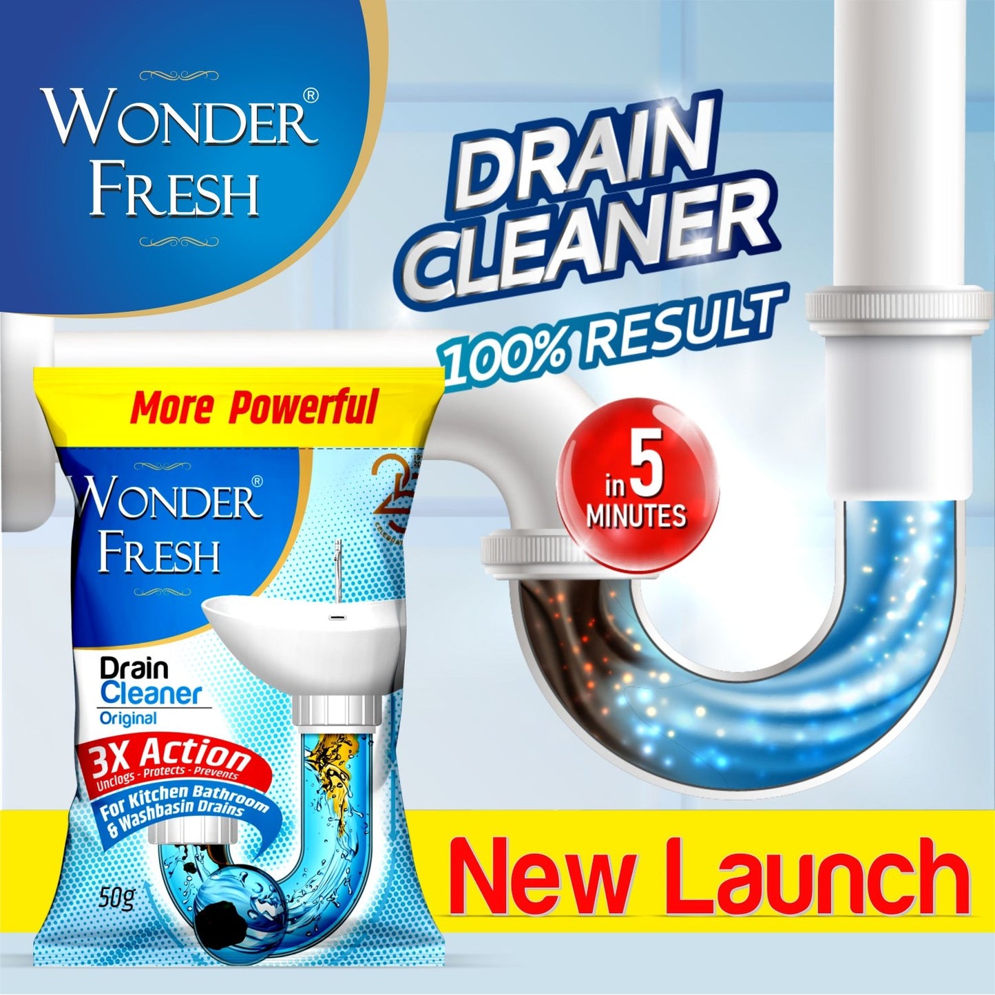 1383 All Pipe Safe Drain Cleaner Powder Clear Clogged Sinks Pipes 50 Gram Pack