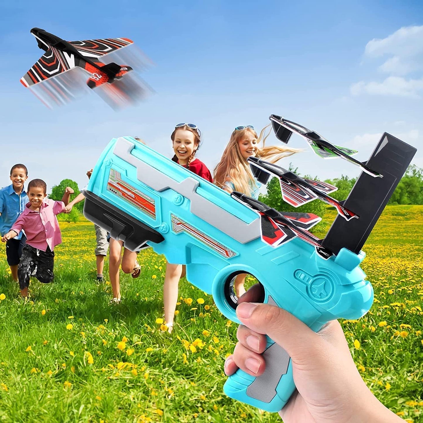4710 Airplane Launcher Gun Toy With Foam Glider Planes Outdoor Games For Children Best Aeroplane Toys For Kids Air Battle Gun Toys ( 5 Plane Include )