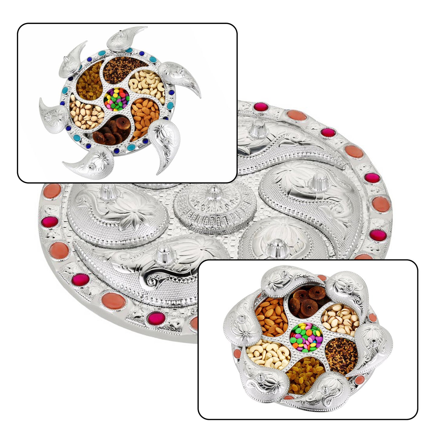 2075 Multipurpose 7 Compartment Dry Fruit Serving Rotating Tray Candy Chocolate Snacks Storage Box Masala Box