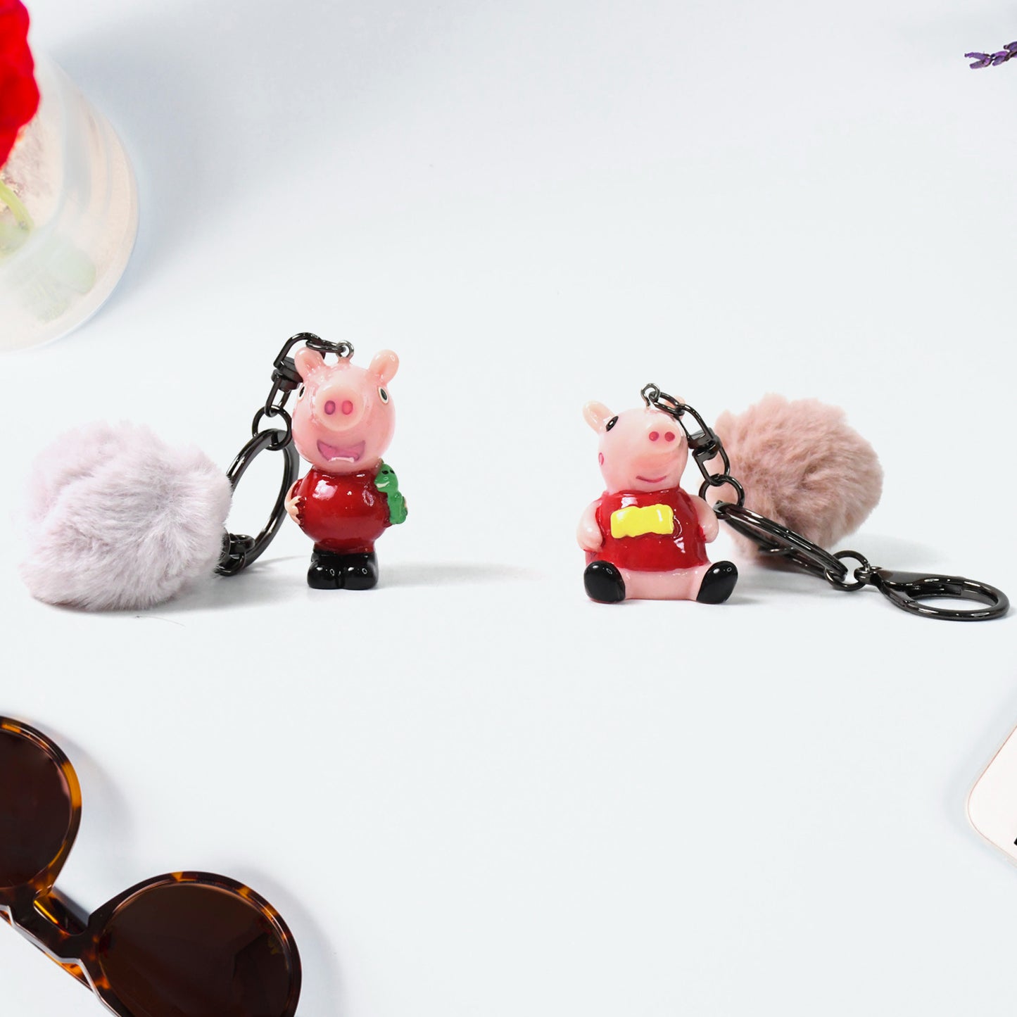 Cute Cartoon Keychain With Fluffy Pom (1 Pc Mix Design)