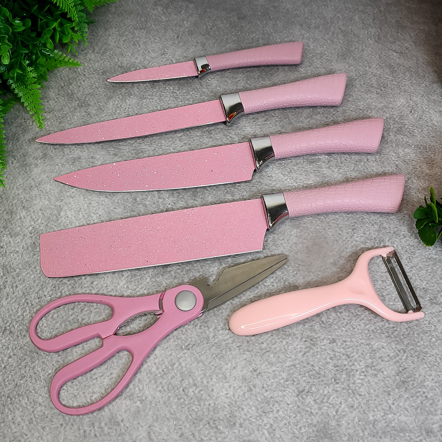 Stainless Steel Non Stick Ceramic Coating 6 Pcs Chef Kitchen Knife Set With Scissor Peeler