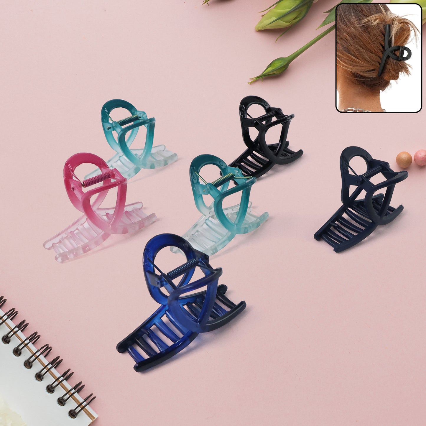 Plastic Hair Clamp Grip Simple Matte Hair Barrette Clamp (12 Pc Mix Design)
