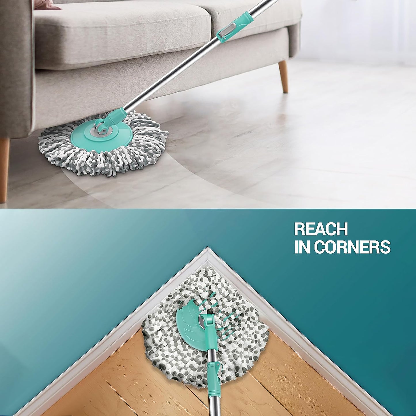 8084 Ganesh Quick Spin Mop Steel Spin Bucket Floor Cleaning Easy Wheels Big Bucket Floor Cleaning Mop With Bucket 2 Micro Fiber Head Refill