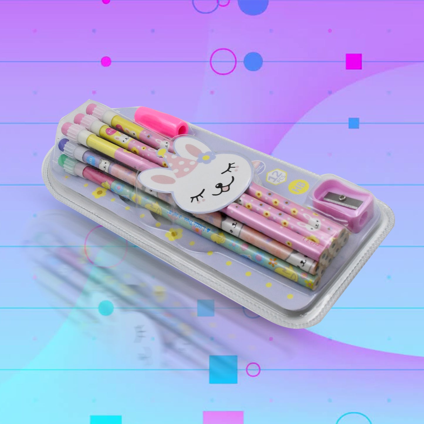 4396 Cute Rabbit Bear Drawing Graphite Writing Pencil Set With Pencil Sharpener Eraser Pencil And Eraser Set With Eraser For Kids For Girls Fancy School Stationary Birthday Party Return Gift (14 Pc Set)