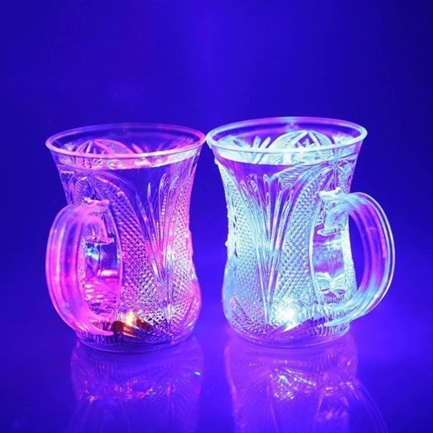 4727 Flashing Cup Led Water Sensor Light Up Cup With Handle For Home Kitchen Fun Luminous Water Cup Party Birthday Nightclub Christmas Disco Entertainment Cup (2 Pcs Set)