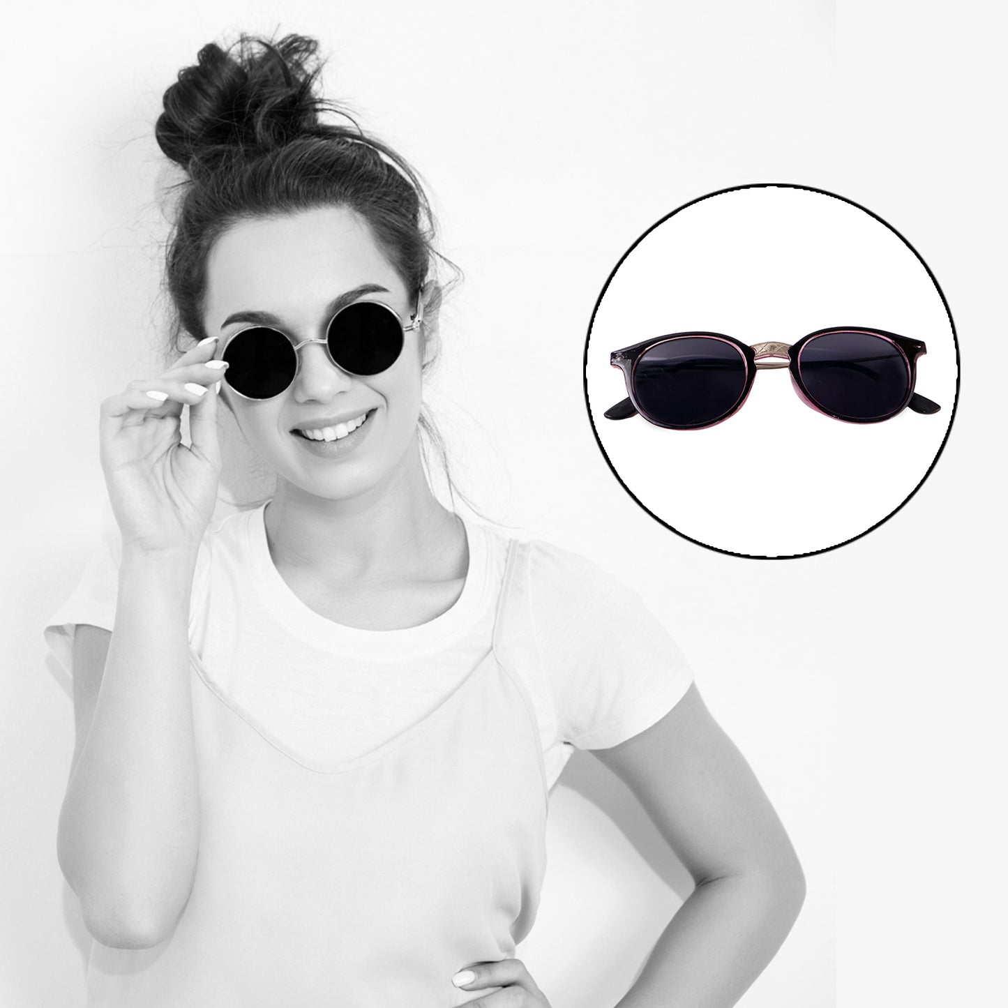 Pink Uv Protected Round Sunglasses Classic Sunglasses For Men Women Lightweight