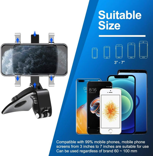 6948  Car Phone Holder Clip Mount 360 Degree Rotation Dashboard Rear View Mirror Sun Visor Smartphone Hud Navigation Fold Stand Plastic Black Compatible For All Smart Phones