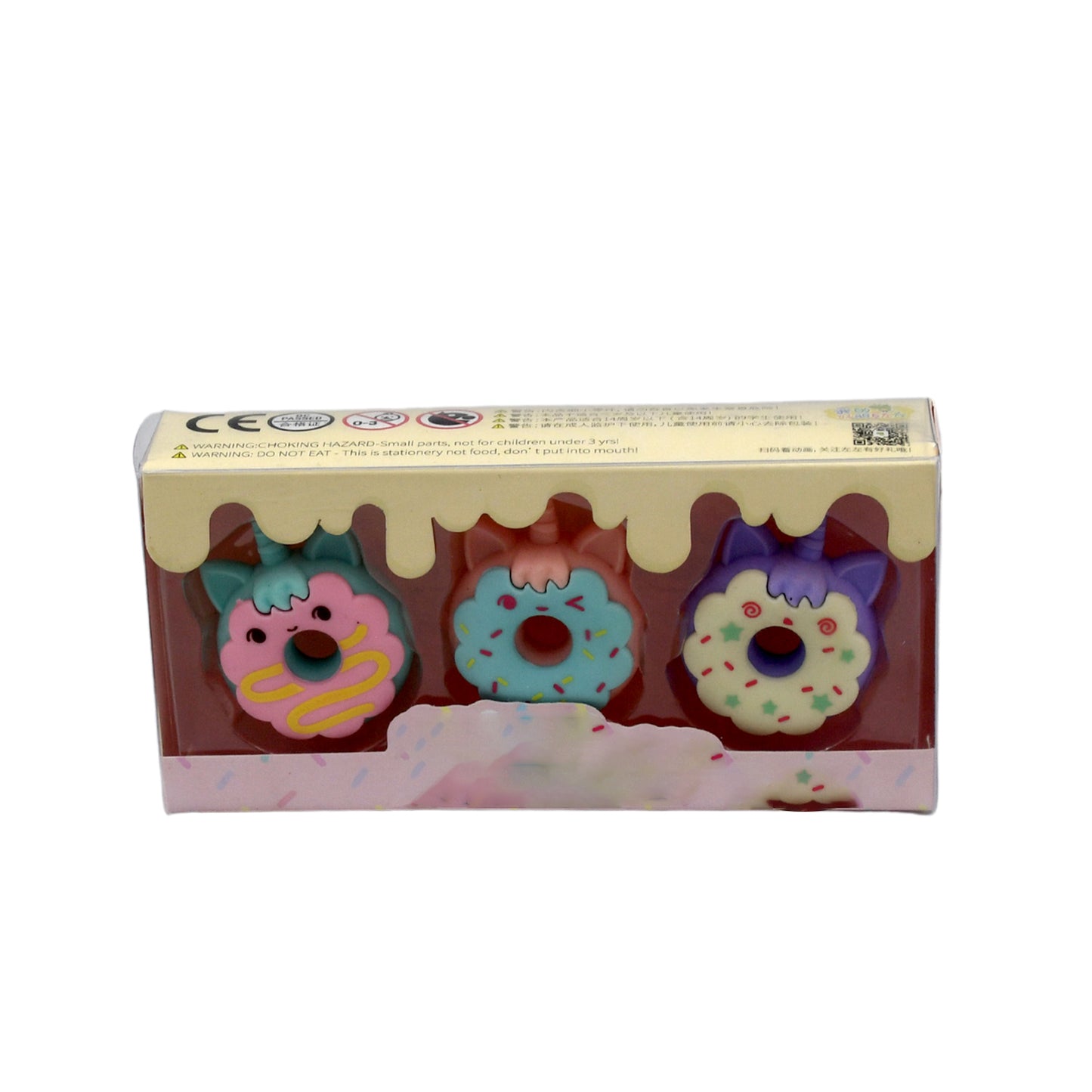 4573 Tree Small Sized Cartoon Themed Non-toxic Donut Erasers School Stationery For Kids - Boys Girls Birthday Gift Return Gift (3pc Set)