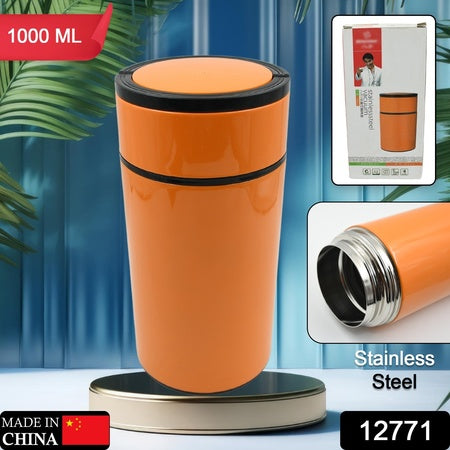 12771 Stainless Steel Water Bottle With Foldable Spoon Handle Easy To Carry Leak Proof Rust Proof Hot Cold Drinks Gym Sipper Bpa Free Food Grade Quality Steel Fridge Bottle For Office Gym School (1000 Ml)
