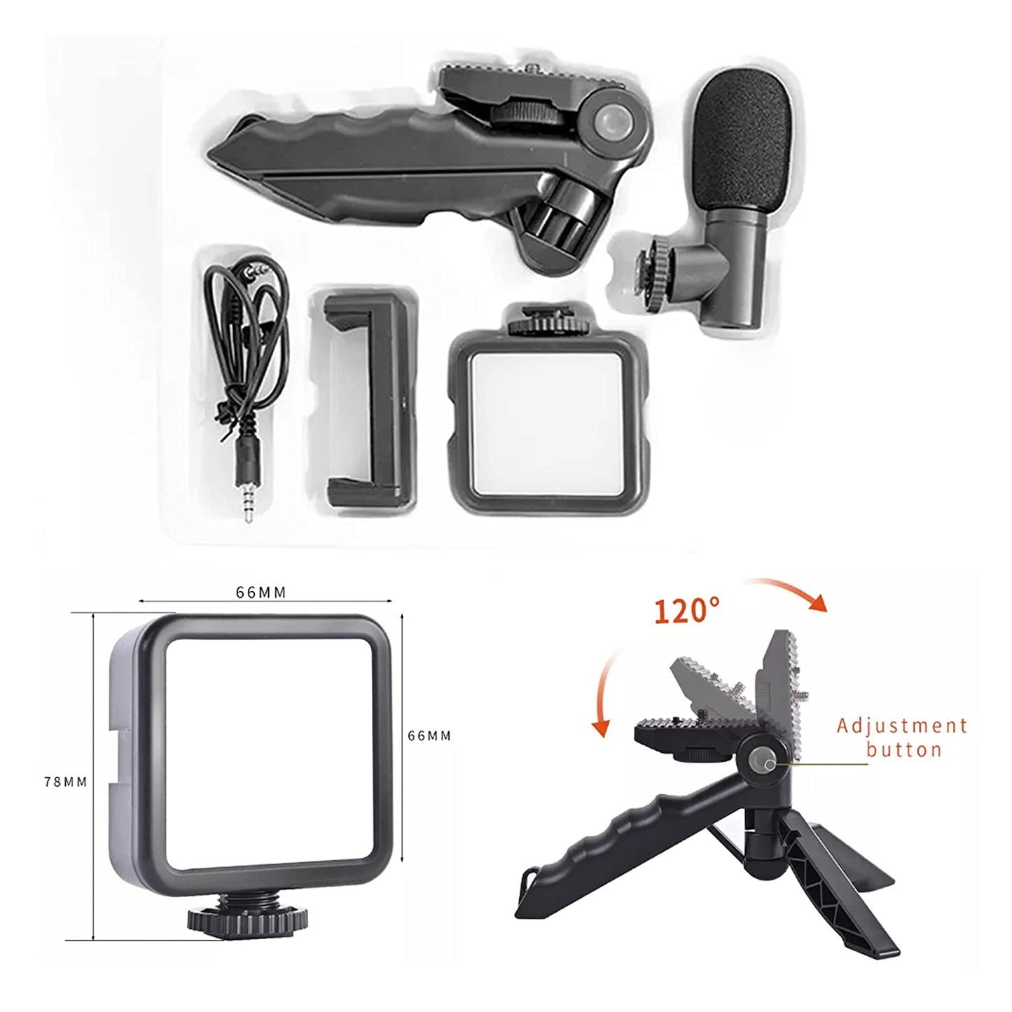 6054 Vlogging Kit For Video Making With Mic Mini Tripod Stand Led Light Phone Holder Clip For Making Videos