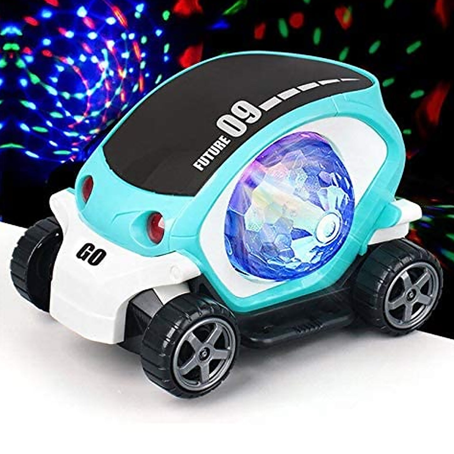 17922 Plastic 360 Degree Rotating Stunt Car Toy For Kids - Bump And Go Action With 4d Lights And Music Plastic Mini Car With Disco Ball (1 Pc Battery Not Included)