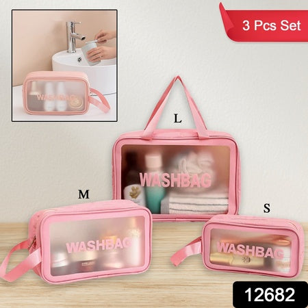 12682 Cosmetic Pouch Make Up Bag For Home Travel Toiletry Bag For Cosmetics Brushes Accessories Set Of 3 Small Medium Big - Wash Bag