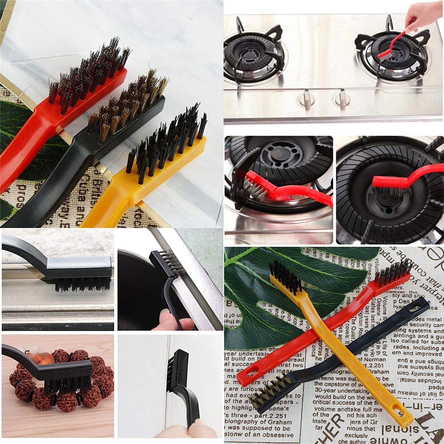 3pc Mini Wire Brush Set Brass Nylon Stainless Steel Bristles Household Cleaning Brush For Gas Stove Smoke Machine Tool Burner Tiles Tap Rust Removal Welding Slag Dirt Paint Scrubbing (3 Pcs Set)